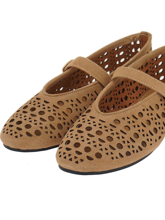 Suede Women's Ballerina Shoes in Brown Colour