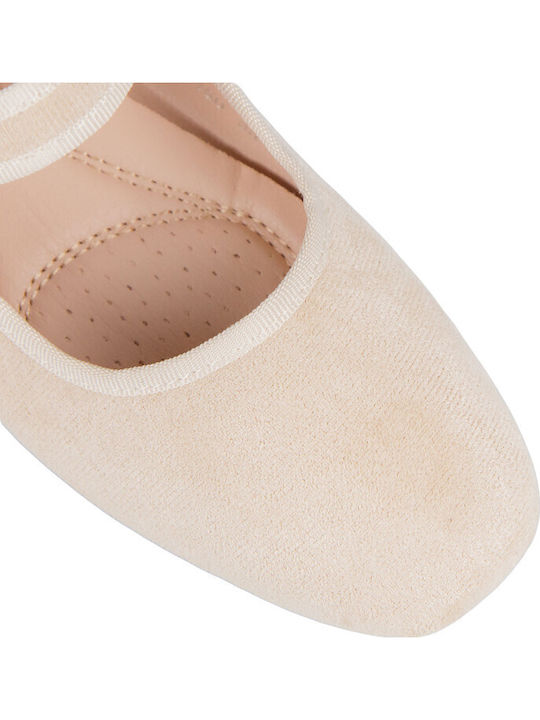 Suede Women's Ballerina Shoes In Beige Colour