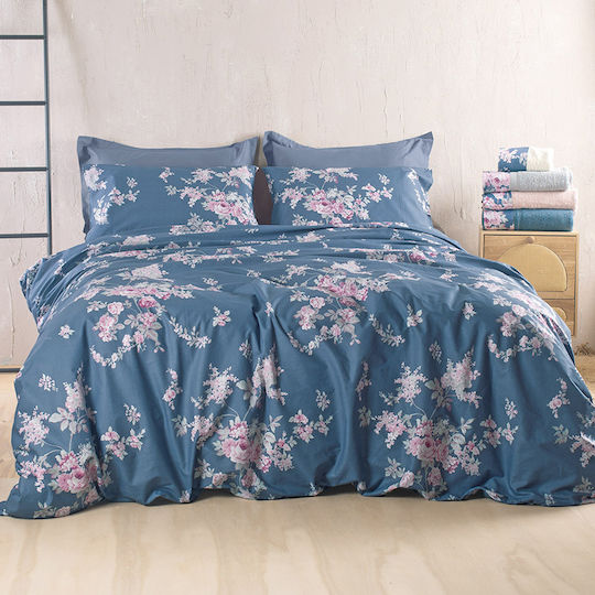 Rythmos Springtime Nova Σετ Σεντόνια Μονά 160x260εκ. Navy Μπλε (3τμχ)