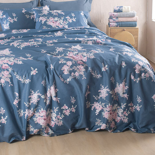 Rythmos Springtime Nova Σετ Σεντόνια Μονά 160x260εκ. Navy Μπλε (3τμχ)