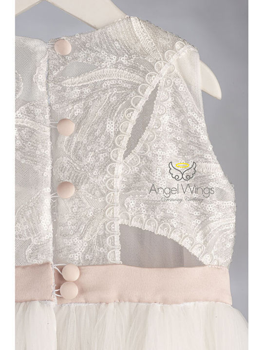 Angel Wings Λευκό Φόρεμα Βάπτισης