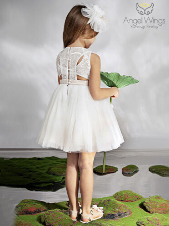 Angel Wings Λευκό Φόρεμα Βάπτισης
