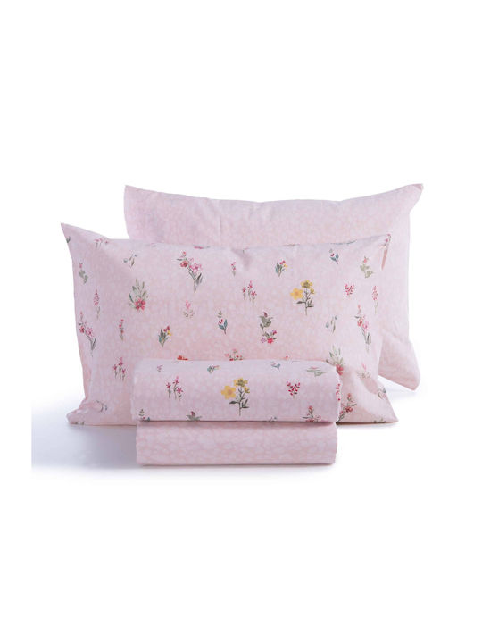 Nef-Nef Homeware Bettwäsche-Set Überdoppel mit Gummiband 160x200+35cm. Plant Rosa 4Stück