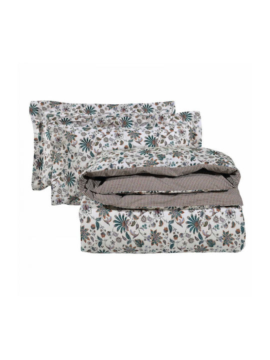 Das Home Bettwäsche-Set Einzel 170x260cm. 9594 Petrol / Ecru / Brown 3Stück