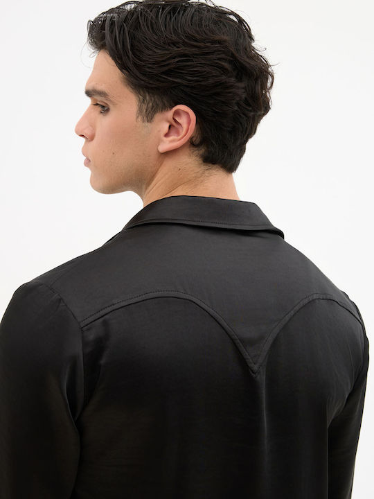 Long Sleeve Women's Satin Shirt Black