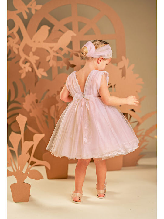 Baby Bloom Ροζ Φόρεμα Βάπτισης από Τούλι