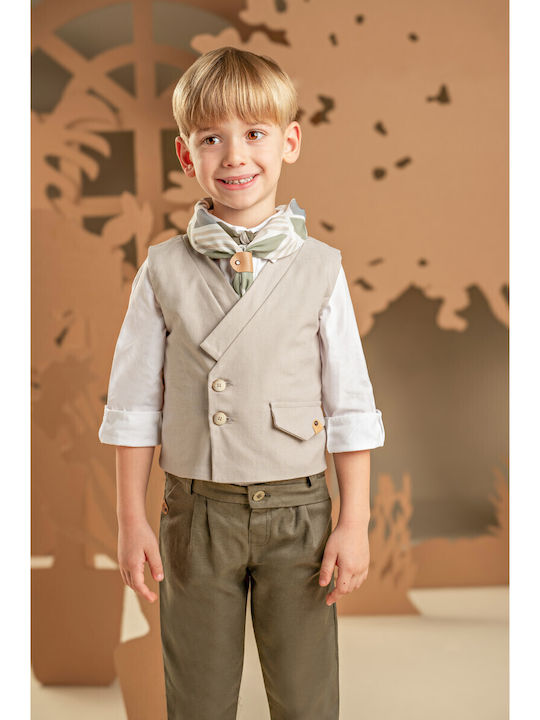 Baby Bloom Baptism Suit with Vest for Boy Khaki