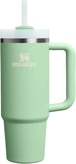 Stanley Quencher Handled Tumbler Thermos Bottle Stainless Steel BPA Free 890ml Pistachio With Straw And Handle