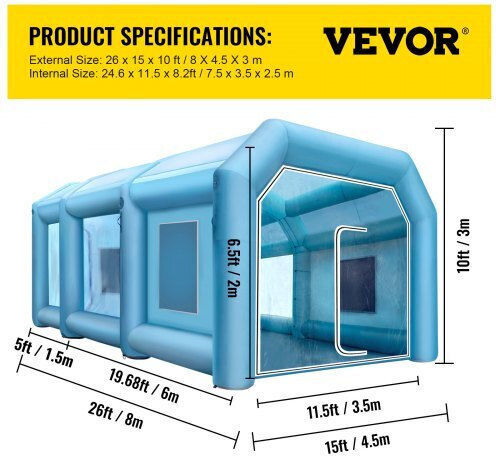 Vevor Cort De Vopsit Gonflabil Pentru Pulverizare 26x15x10ft Mașină De Vopsit