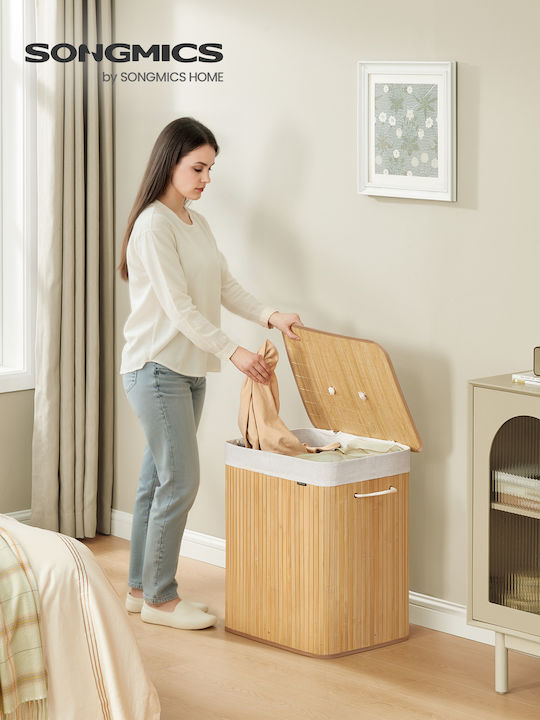 Songmics Set Laundry Baskets Bamboo 120l with Lid 50x40x61cm White