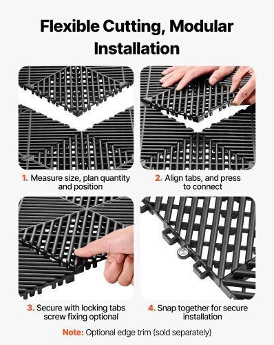 Vevor Set Plastic Floor with 50 Tiles 1.5mm L31xW31cm Black