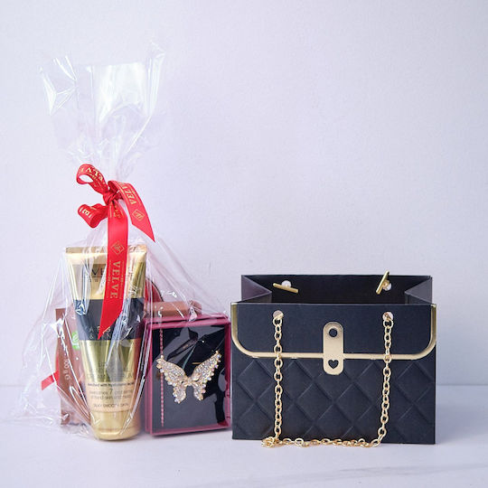 Tenderness Gift Set Butterfly Martisor Brooch Eveline Arganandvanilla Hand Cream Ritter Sport Cacao Mousse Chocolate Metal Box Soap Roses Teddy Bear Plus In Elegant Handbag-style Bag Red