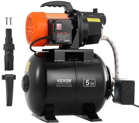 Vevor Elektrische Oberflächenwasserpumpe mit Automatischer Saugung 1hp Einphasig