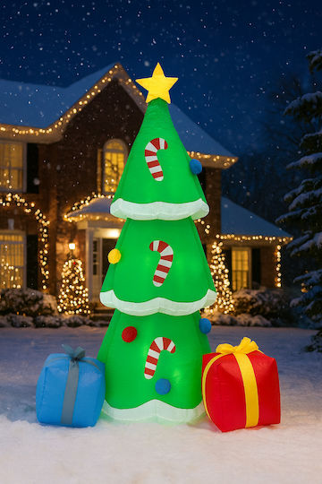 Brad de Crăciun Gonflabil pentru Exterior Iluminat cu LED Compresor Integrat 180x80x80 Cm Verde