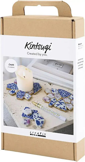 Creative Craft Kit Kintsugi Coaster Blue Gold Light Red White 1 Pack