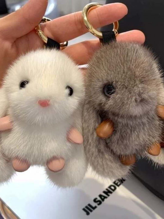 Fluffy Gray Bunny Keychain Brl340sz