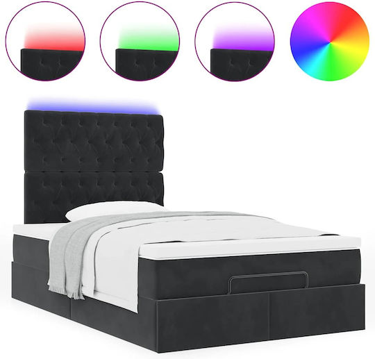 Semi-Double Bed Upholstered with Black Fabric with Storage Space Slats & Mattress 120x190cm