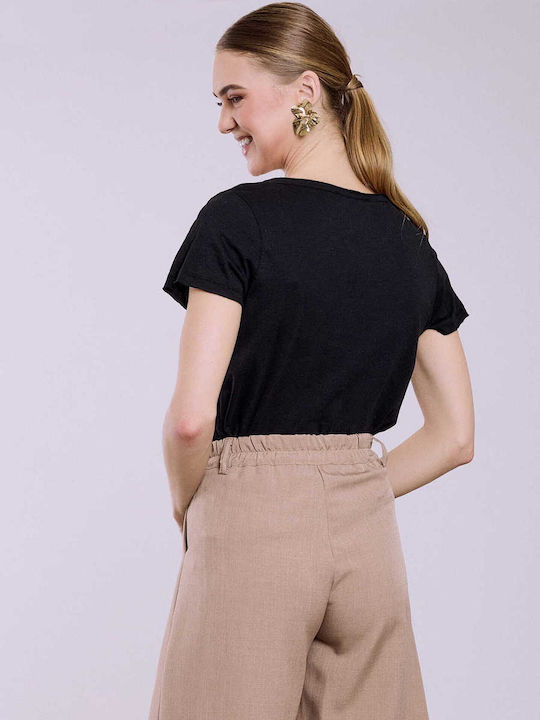 Celestino T-shirt Καμπύλη Στο Τελείωμα Loose Fit Μαύρο