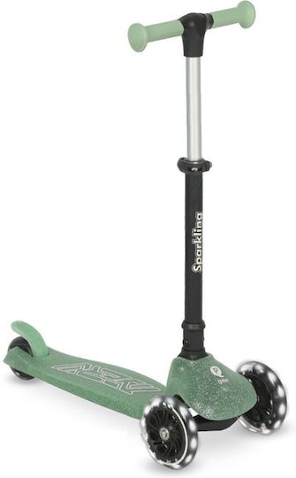 Q Play Kids Foldable Sparkling 3-Wheel Scooter with LED Lighting for 3+ Years Green