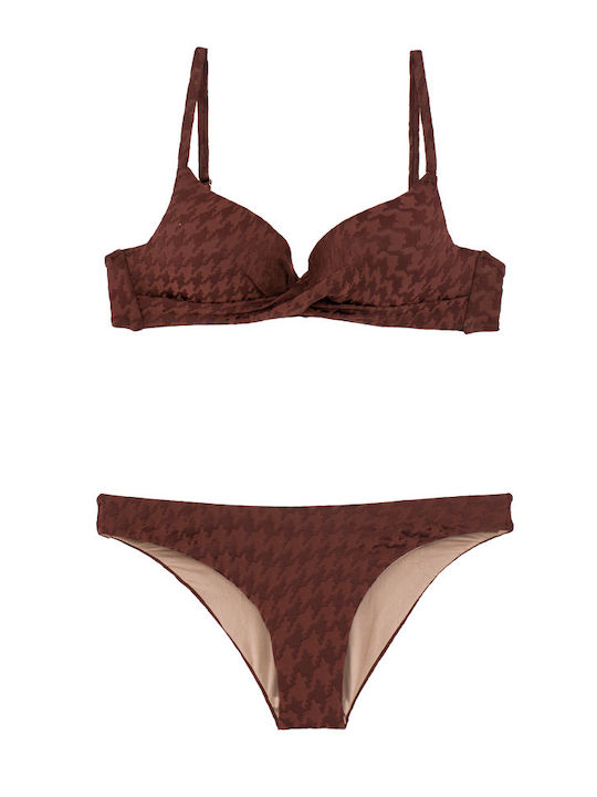 Γυναικείο Μαγιό Bikini Push-up Μπανέλα Pied-de-poule Καφέ Γυναικείο Μαγιό Bikini Push-up Μπανέλα Pied-de-poule Καφέ