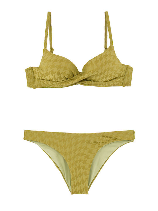 Γυναικείο Μαγιό Bikini Push-up Μπανέλα Pied-de-poule Πράσινο