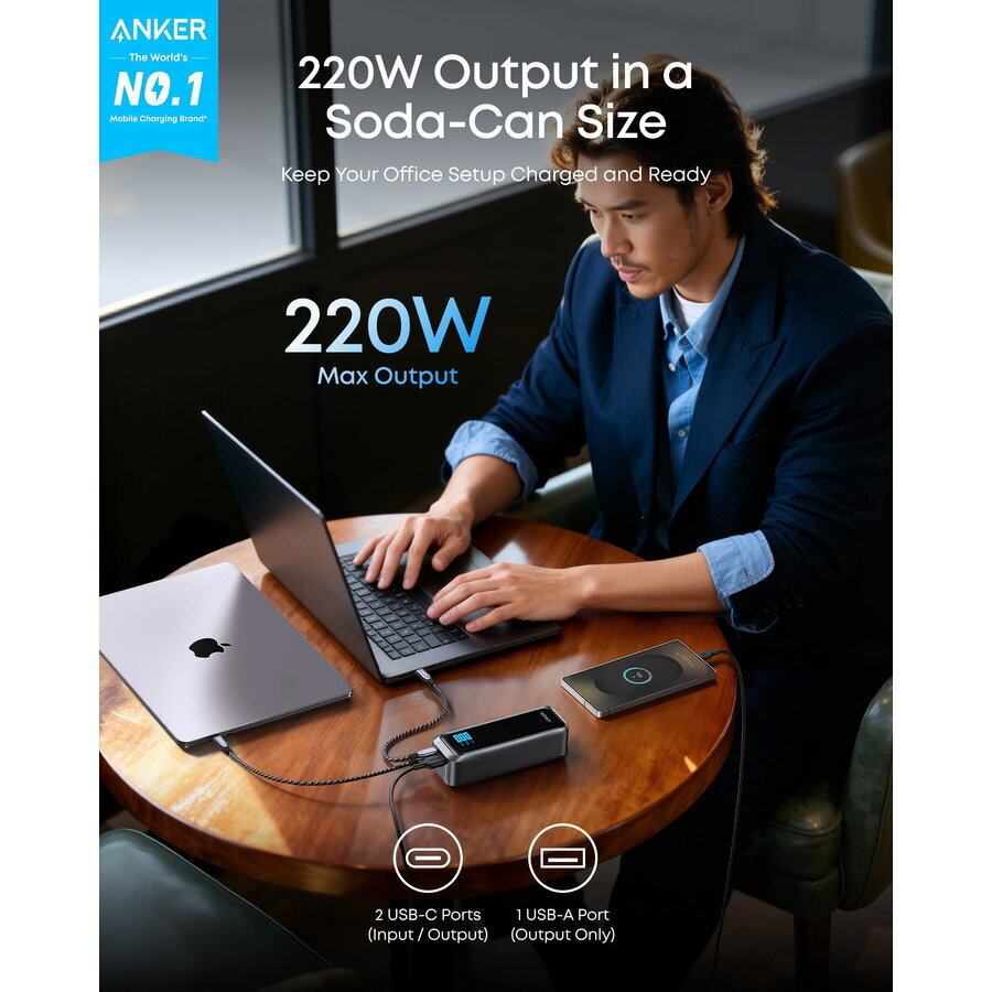 Anker Prime Power Bank （20100mAh, 220W) Anker Prime Power Bank 20100mAh 220W cu Port USB-A și 2 Porturi