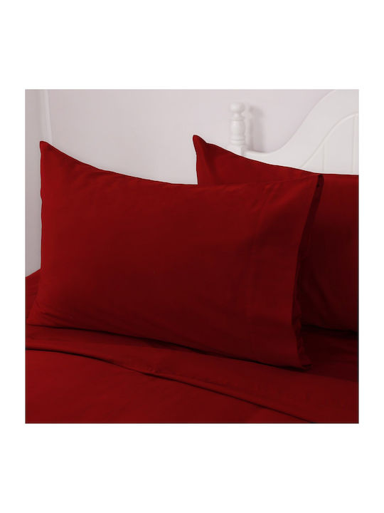 Beauty Home Bed Sheet Set With 1 Pillowcase Super-Double With Rubber Hugger 165x200+37cm Red (4 Pieces)