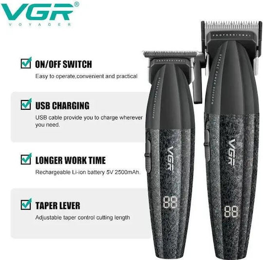 Professional Rechargeable Hair Clipper Kit Black GET-VGR-V-640-S2 2pcs