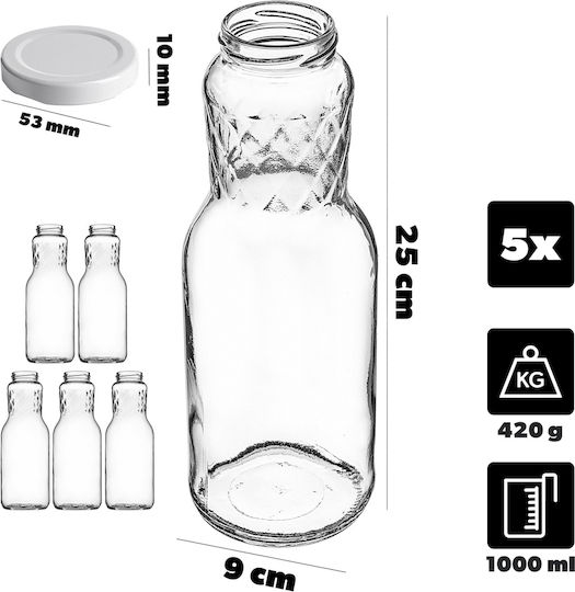 Glas Saftflaschen 1l + Grüne Verschlüsse Fi53 5 Stücke