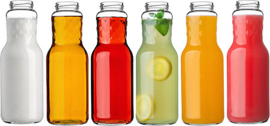Sticle De Suc Din Sticlă 1l + Capace Roșii Fi53 3 Bucăți
