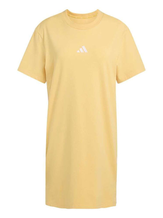 Essentials 3-stripes Καλοκαιρινό Mini Αθλητικό Φόρεμα T-shirt Κοντομάνικο Κίτρινο