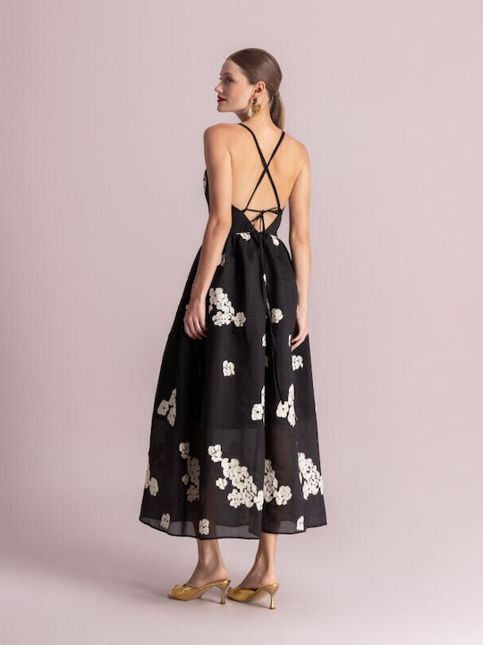 Summer Midi Dress for Wedding Christening Open Back Black