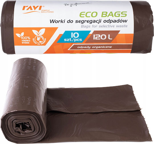 RAVI Biologisch Abbaubare Müllsäcke Mit 120lt Fassungsvermögen 10Stück Braun
