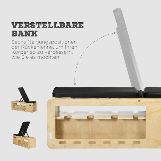 Homcom Trainingsbank für Gewichtheben mit 6 verstellbaren Positionen aus massivem Naturholz + Schwarz