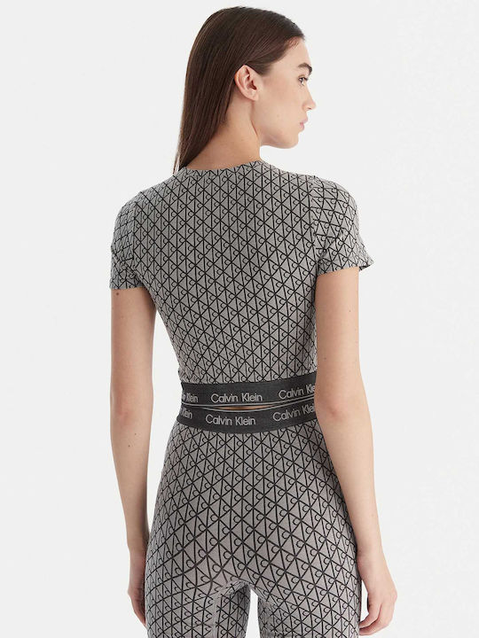 Calvin Klein Logo Top Crop Damă Bumbac Mânecă Scurtă Gri Calvin Klein Logo Top Crop Damă Bumbac Mânecă Scurtă Gri