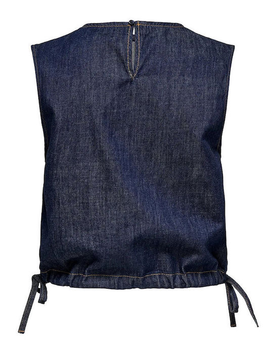 Only Boxy Boxy Bluza Damă Fără Mâneci Denim Albastru Închis Only Boxy Boxy Bluza Damă Fără Mâneci Denim Albastru Închis