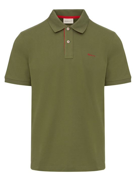 Contrast Pique Polo Short Sleeve Green Blouse