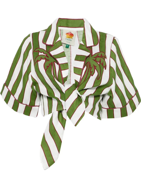 Women's Summer Crop Linen Striped Top Green