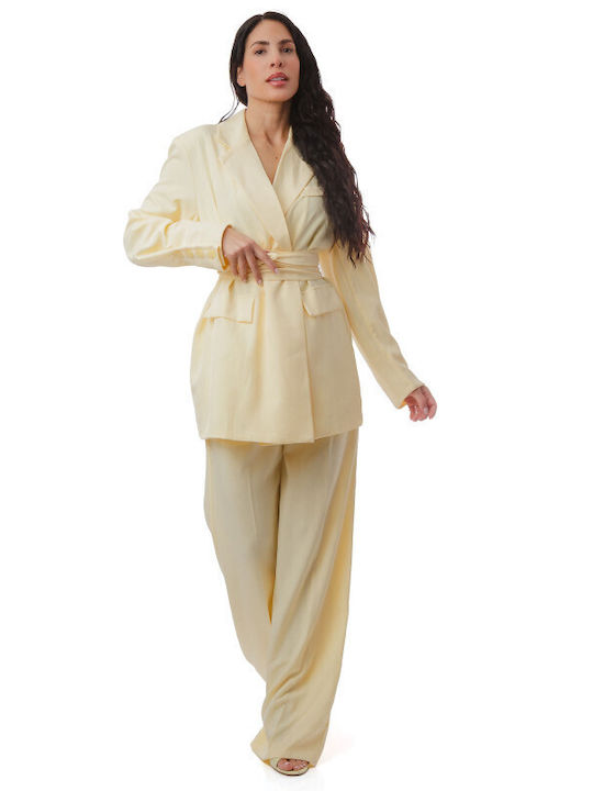 Yellow Set Wide-Leg Trousers Jacket