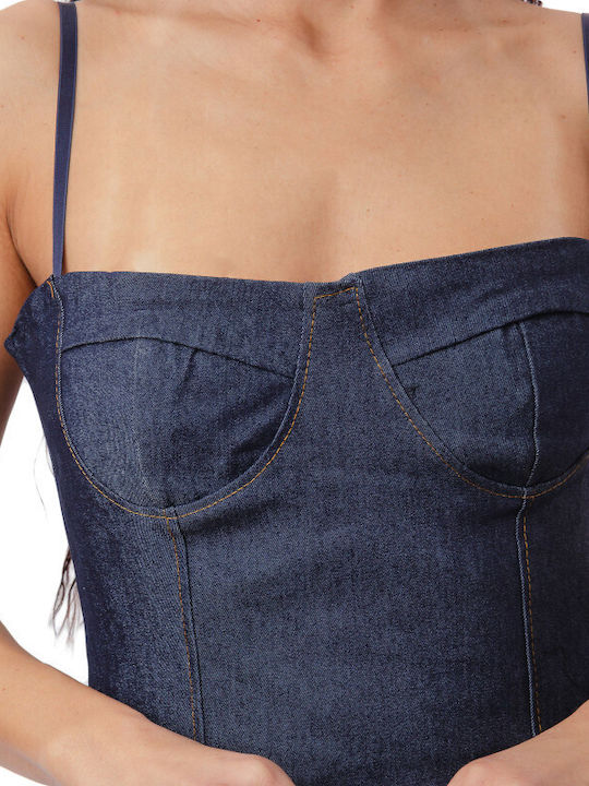 Sommer Midi Damenkleid Denim Dunkelblau