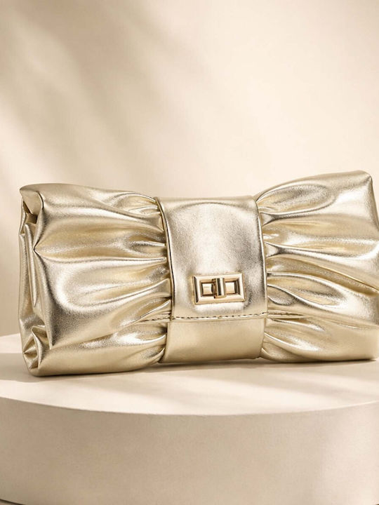 Gallantry Metallic Evening Clutch Women Bow Design Rotating Clasp Gold