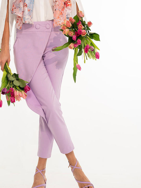 Pantaloni Dama Din Țesătură În Linie Tapered Violet