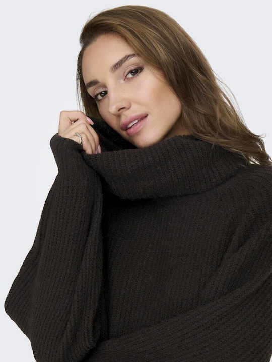 Life Women's Long Sleeve Sweater Turtleneck Dark Brown