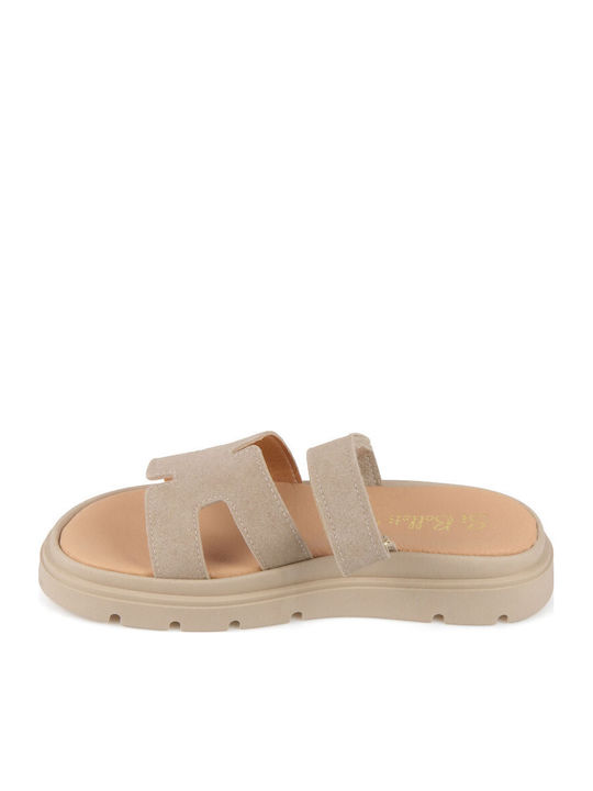 Leather Women's Flat Sandals Flatforms Brown