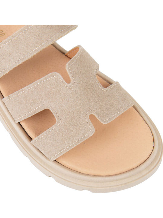 Leather Women's Flat Sandals Flatforms Brown