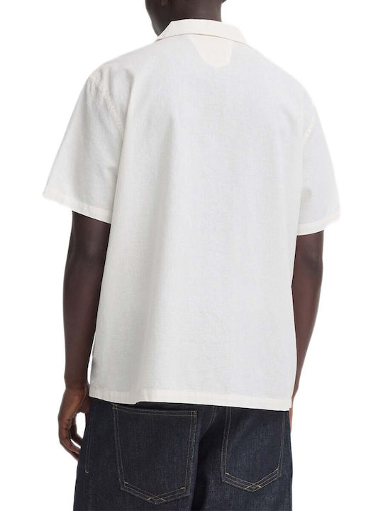 Blend Short Sleeve Linen Shirt Regular Fit White