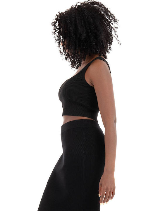 Damen Crop Top Ärmellos Black