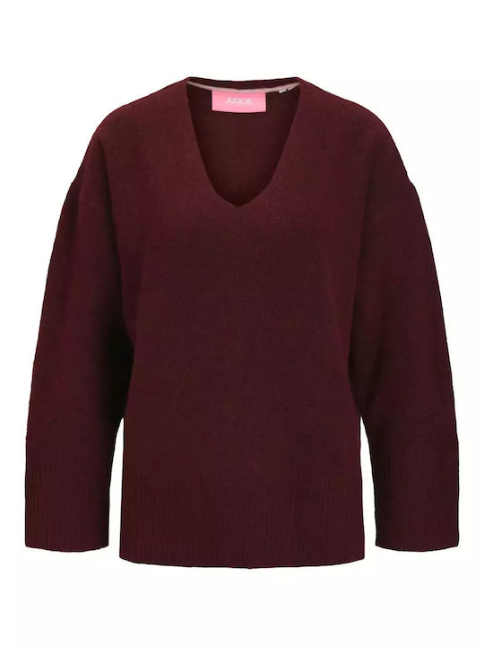 Damen Pullover mit V-Ausschnitt Burgundisch