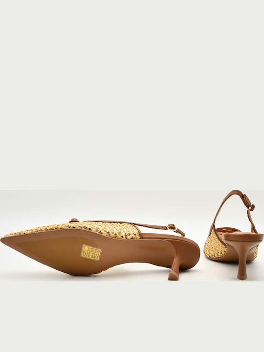 Leder Spitze Zehe Pumps mit Riemen Braun