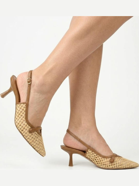 Leder Spitze Zehe Pumps mit Riemen Braun